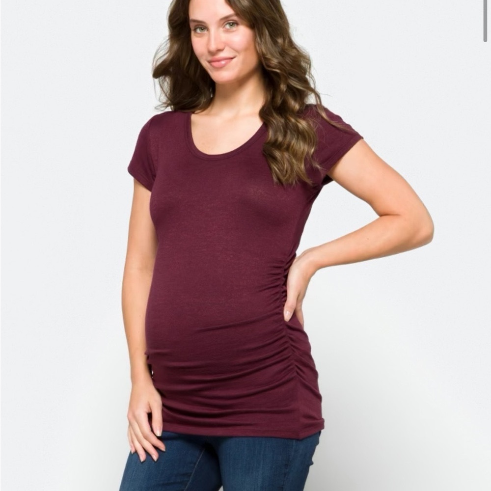 Market & Spruce Red Fitted Ruched Short Sleeve Tee